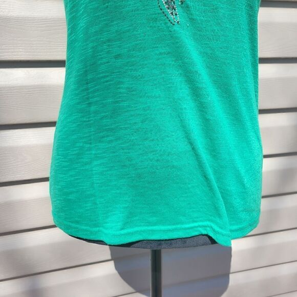 Miss Me Green Scoop Neck Sleeveless Sequin Stripe Casual Tank Top Size Small - Picture 9 of 15